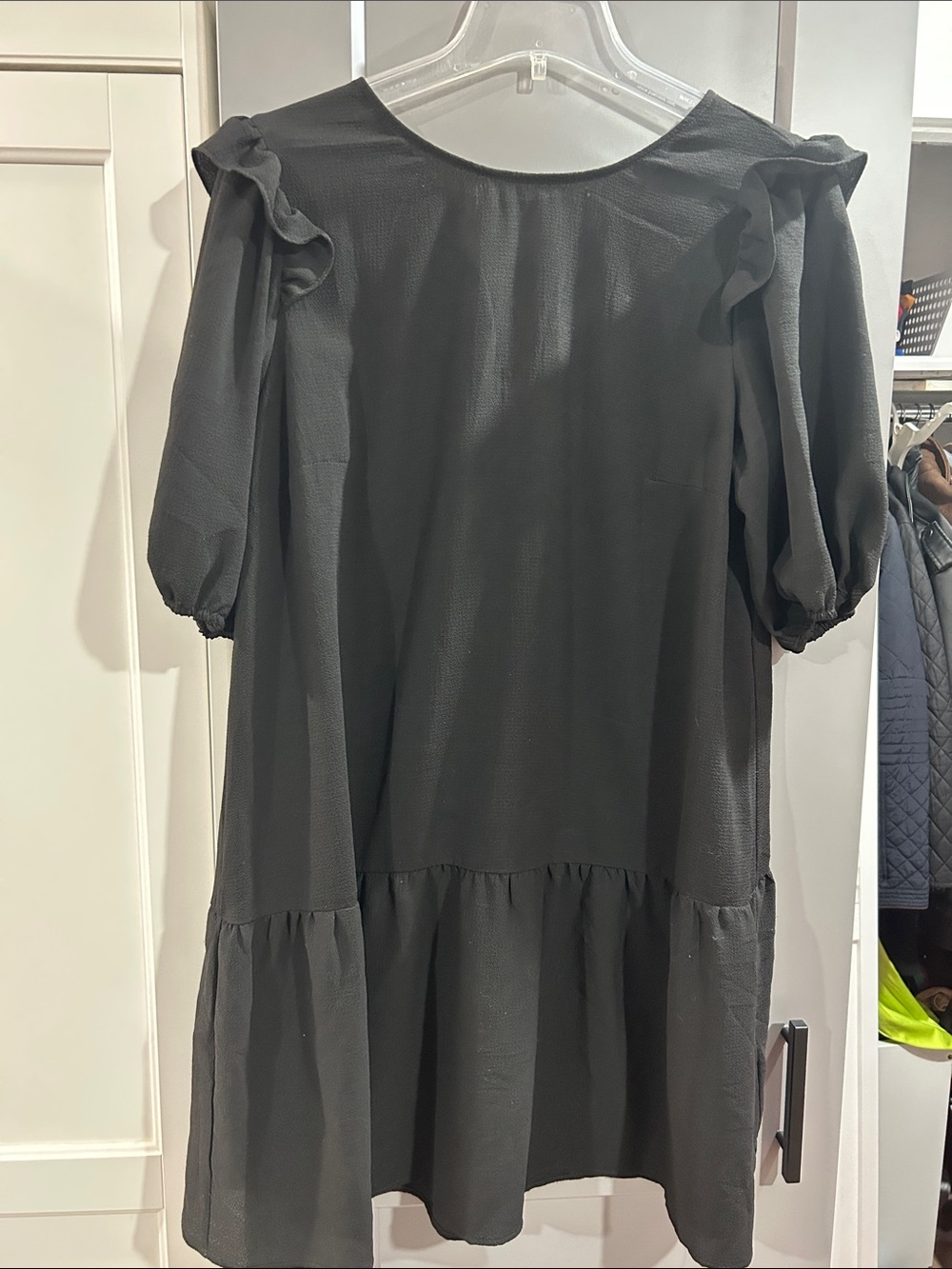 H&M Black Mini Dress with Ruffle Shoulders
